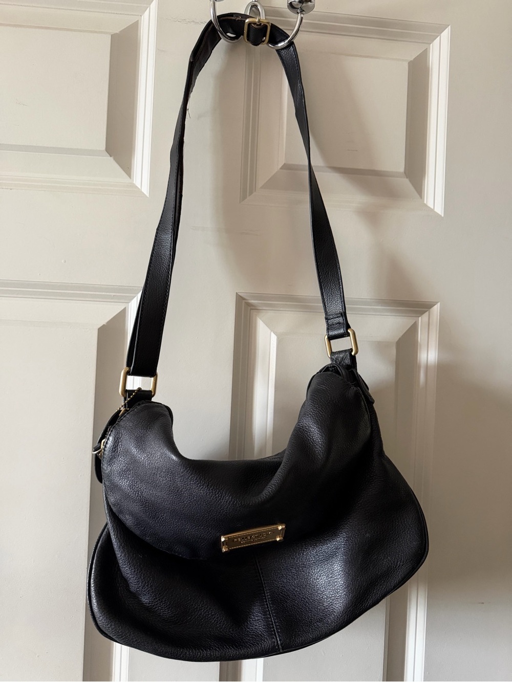Pelle Studio Black Real Leather Shoulder Bag with Gold Plaque